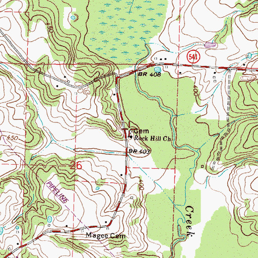 Topographic Map of Rock Hill Cemetery, MS