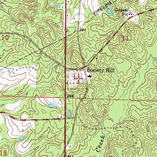 Topographic Map of Society Hill Cemetery, MS