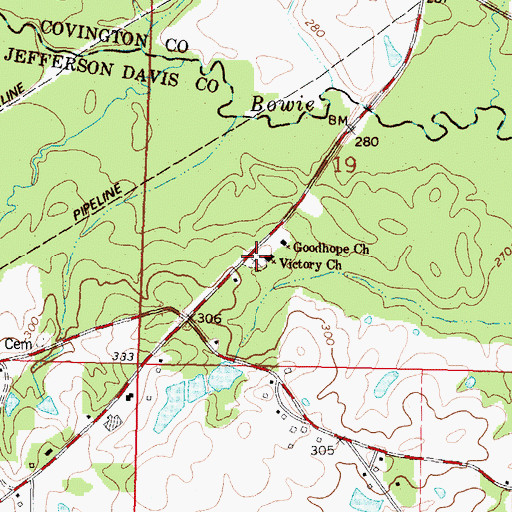 Topographic Map of Victory Cemetery, MS