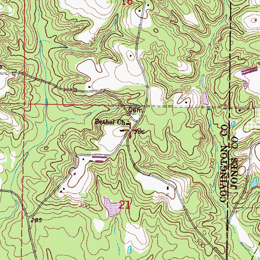 Topographic Map of Bethel, MS