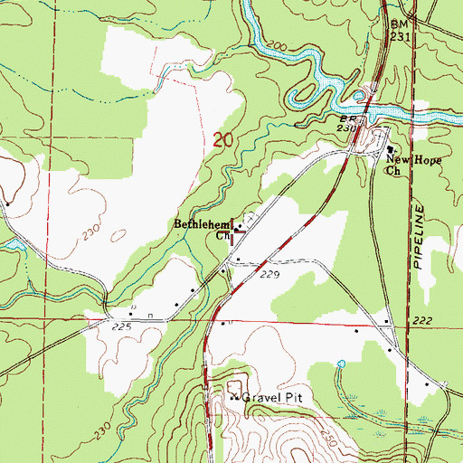 Topographic Map of Bethlehem Bovie School (historical), MS