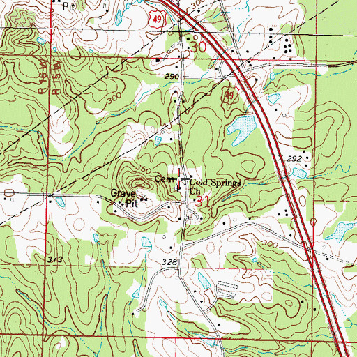Topographic Map of Cold Springs Cemetery, MS