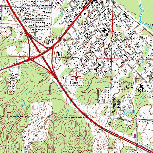 Topographic Map of Collins Cemetery, MS