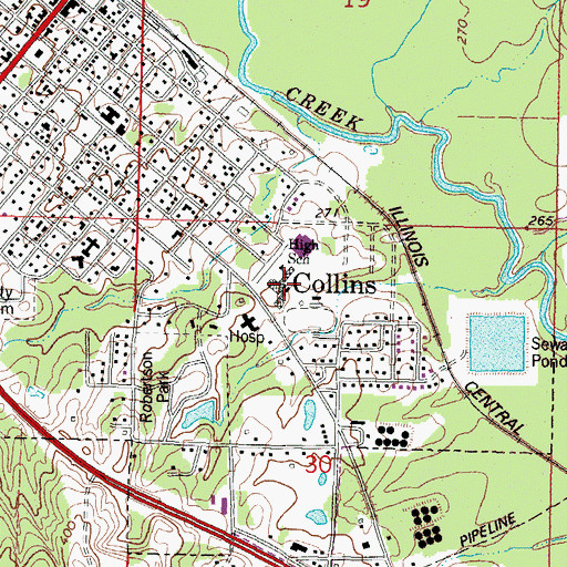 Topographic Map of Collins High School, MS