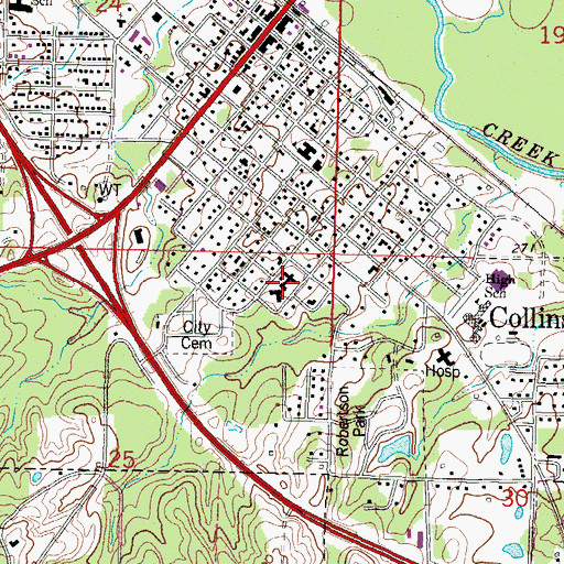Topographic Map of Covington County Hospital, MS