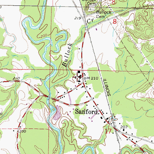 Topographic Map of First Baptist Church of Sanford, MS