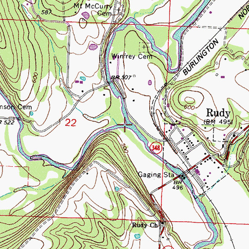 Topographic Map of Cedar Creek, AR