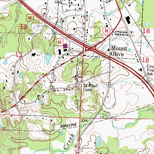 Topographic Map of Lincoln Consolidated Shool, MS