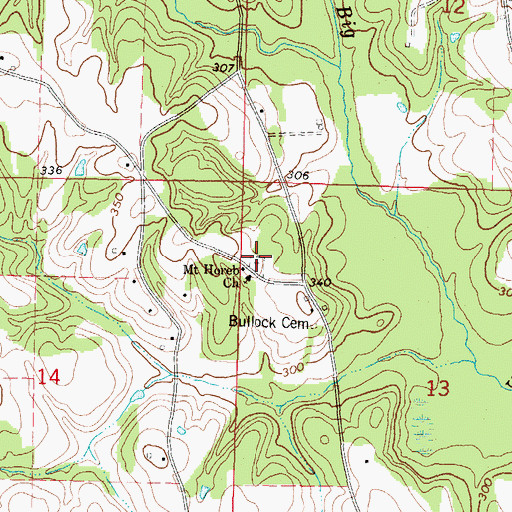 Topographic Map of Mount Horeb Cemetery, MS