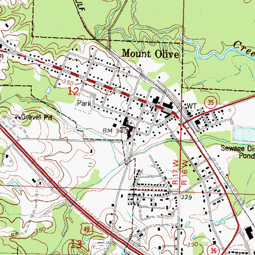 Topographic Map of Mount Olive Attendance Center, MS