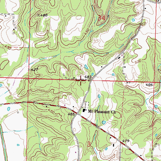 Topographic Map of Mount Pleasant, MS