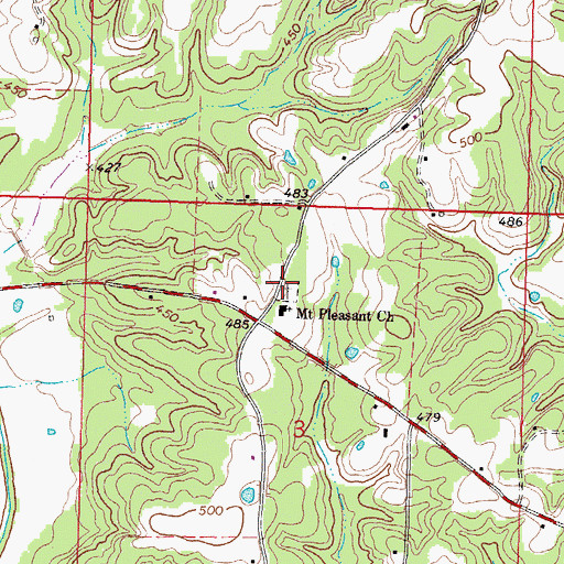 Topographic Map of Mount Pleasant Cemetery, MS