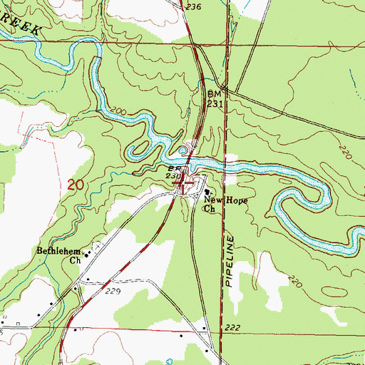 Topographic Map of New Hope (historical), MS