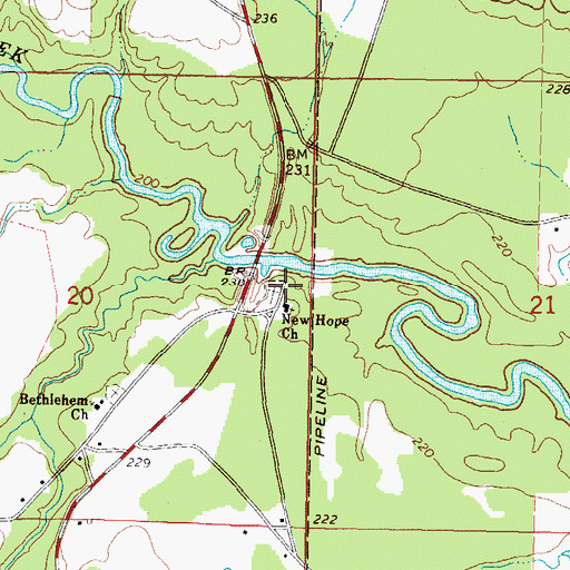 Topographic Map of New Hope Cemetery, MS