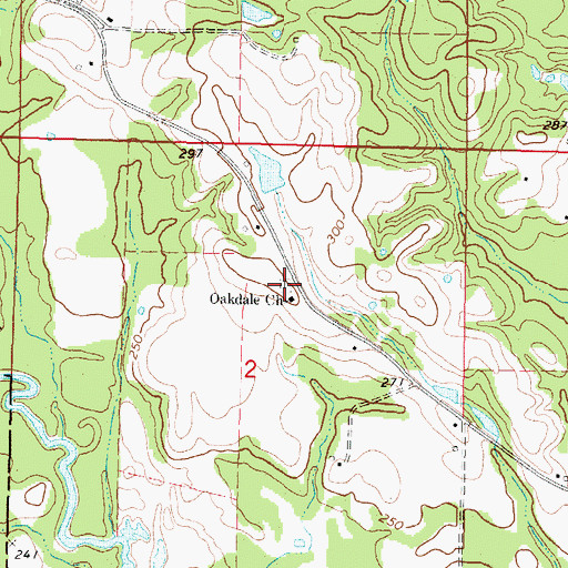 Topographic Map of Oakdale Cemetery, MS