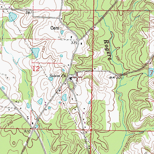 Topographic Map of Salem Cemetery, MS
