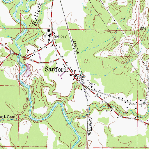 Topographic Map of Sanford Missionary Baptist Church, MS