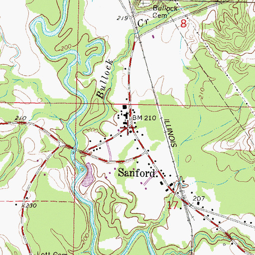 Topographic Map of Sanford United Methodist Church, MS