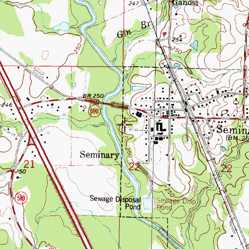 Topographic Map of Seminary at River Cemetery, MS