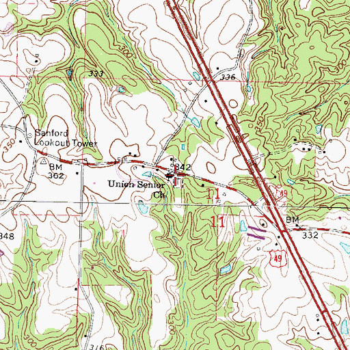 Topographic Map of Union Senior Cemetery, MS
