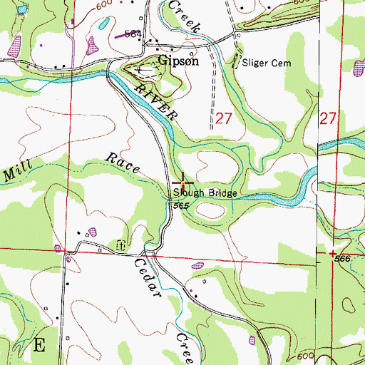 Topographic Map of Cedar Creek, AR