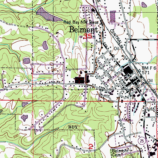 Topographic Map of Belmont Attendance Center, MS