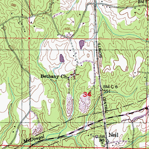 Topographic Map of Bethany Cemetery, MS
