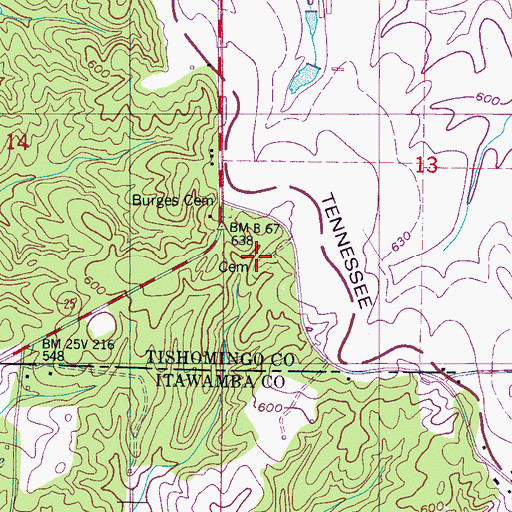Topographic Map of Burgess Cemetery, MS