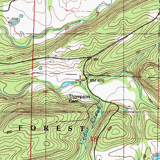 Topographic Map of Cedar Creek, AR