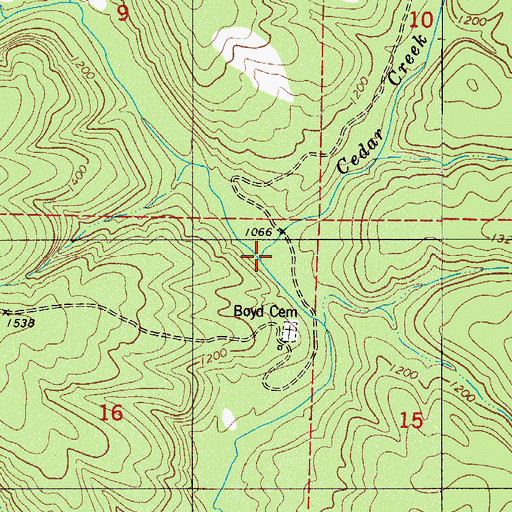 Topographic Map of Cedar Creek, AR