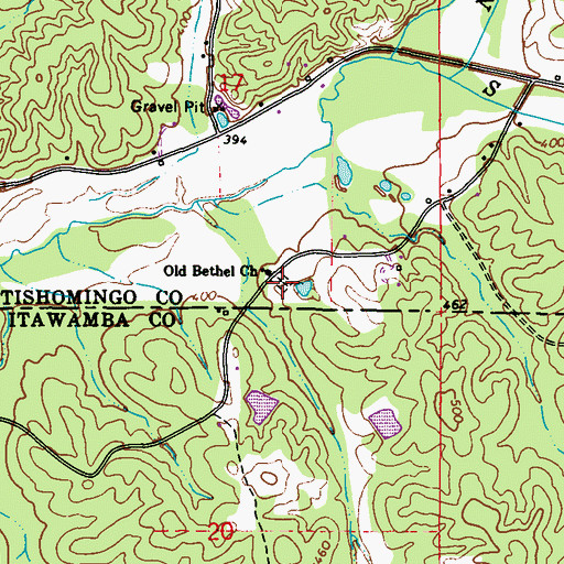Topographic Map of Old Bethel Cemetery, MS