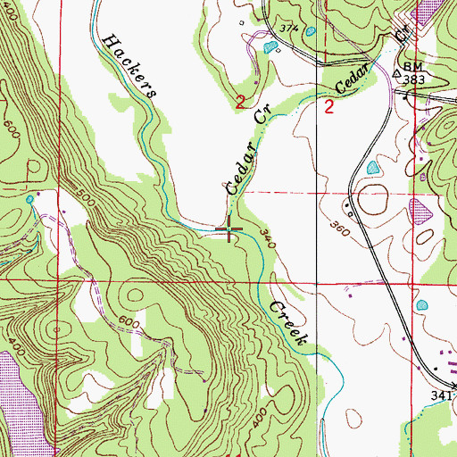 Topographic Map of Cedar Creek, AR