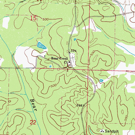 Topographic Map of Bear Creek (historical), MS