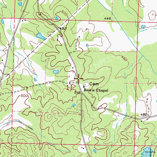 Topographic Map of Bowies Chapel, MS