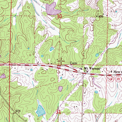 Topographic Map of Brooks Cemetery, MS