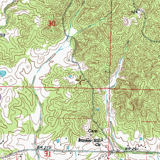 Topographic Map of Bunker Hill School (historical), MS
