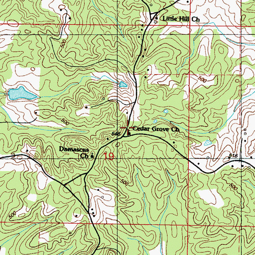 Topographic Map of Cedar Grove Cemetery, MS