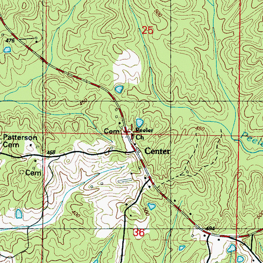 Topographic Map of Center Cemetery, MS
