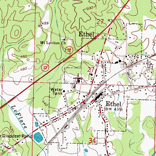 Topographic Map of Ethel High School, MS