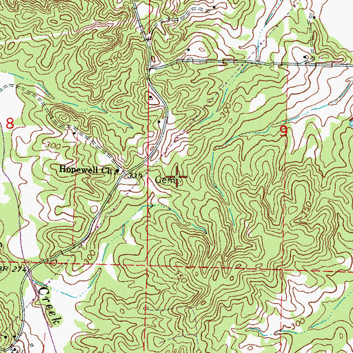 Topographic Map of Hopewell Cemetery, MS