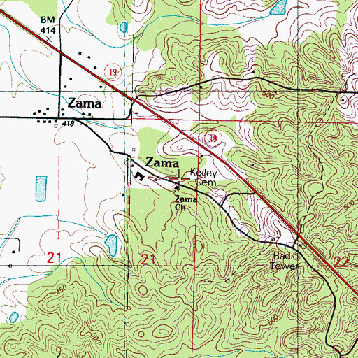 Topographic Map of Kelly Cemetery, MS