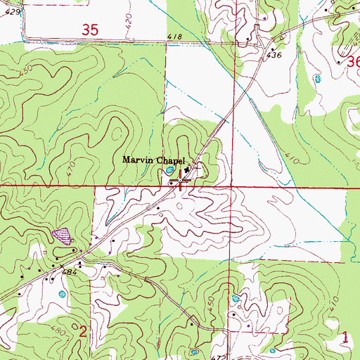 Topographic Map of Marvins Chapel, MS