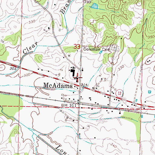Topographic Map of McAdams Baptist Church, MS