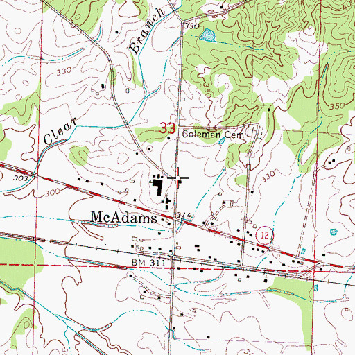 Topographic Map of McAdams Methodist Church, MS