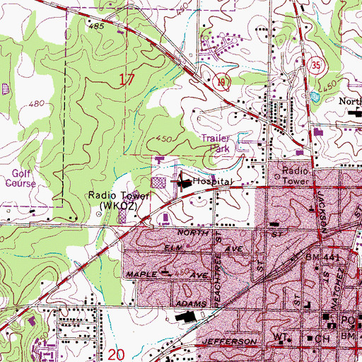 Topographic Map of Baptist Medical Center Attala, MS
