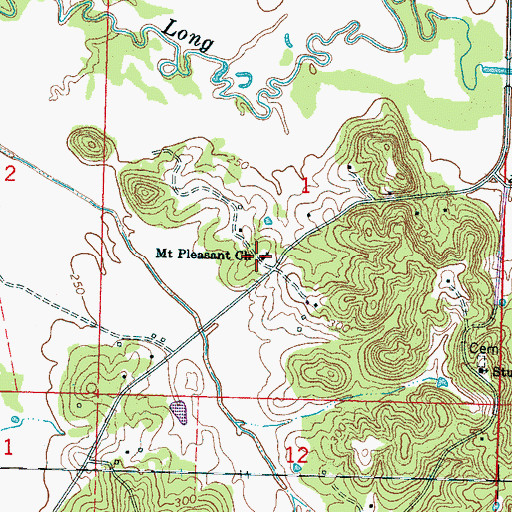 Topographic Map of Mount Pleasant Cemetery, MS