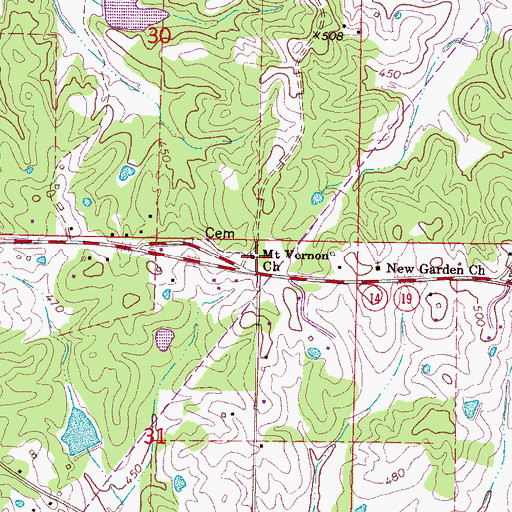 Topographic Map of Mount Vernon Cemetery, MS