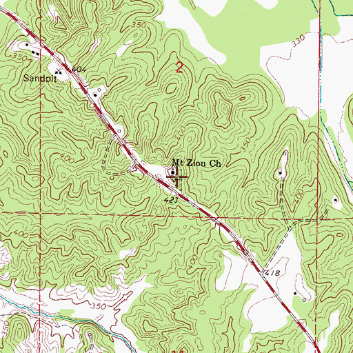 Topographic Map of Mount Zion Cemetery, MS