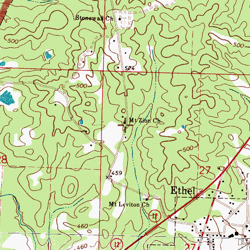 Topographic Map of Mount Zion Cemetery, MS
