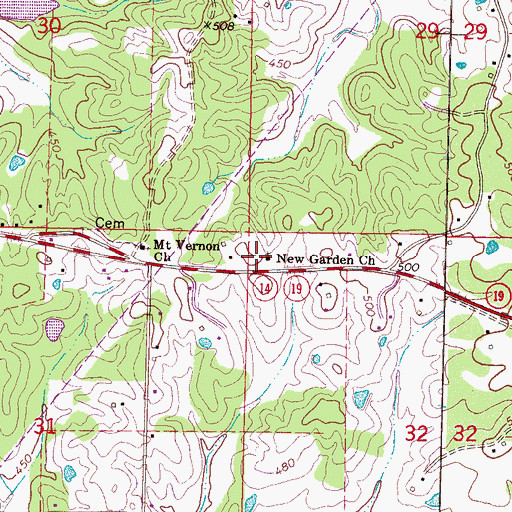 Topographic Map of New Garden School (historical), MS